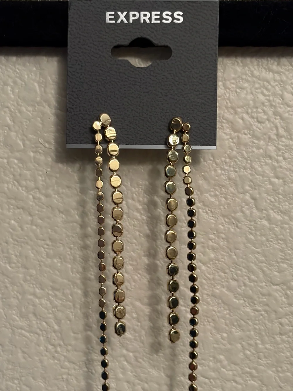 Express Shiny Gold Long Disc Drop Earrings